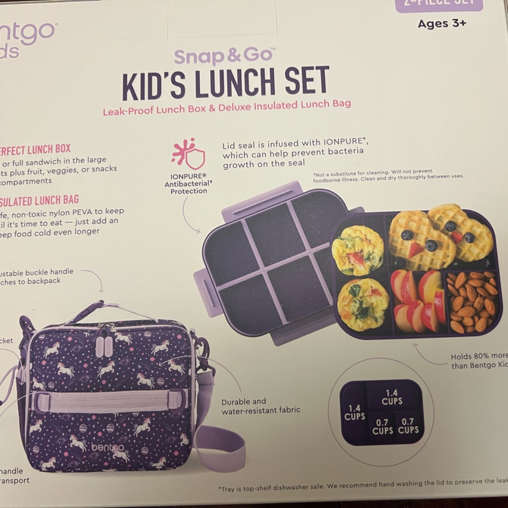 Bentgo Kids Snap & Go Kid's Leak-Proof Lunch Box and Insulated  Bag Set purple